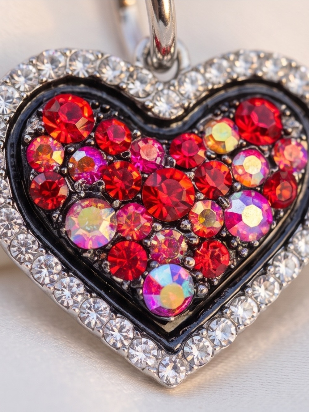 Zircon Heart Hoop Earrings in Red - Elegant Sparkle - Picture 4 of 6